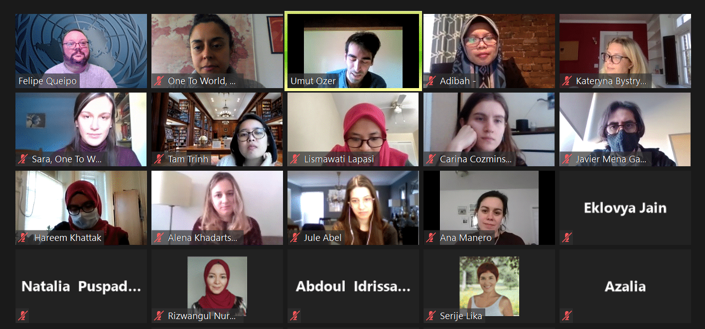 Fulbright students sit on a Zoom call